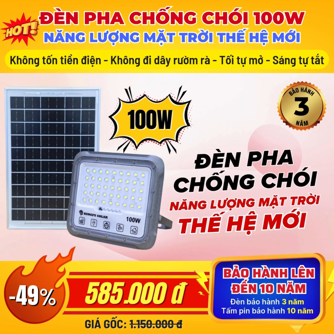 Video Đèn Pha chống chói Năng Lượng Mặt Trời 100W