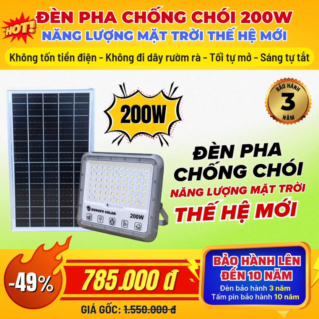 Video Đèn Pha chống chói Năng Lượng Mặt Trời 200W