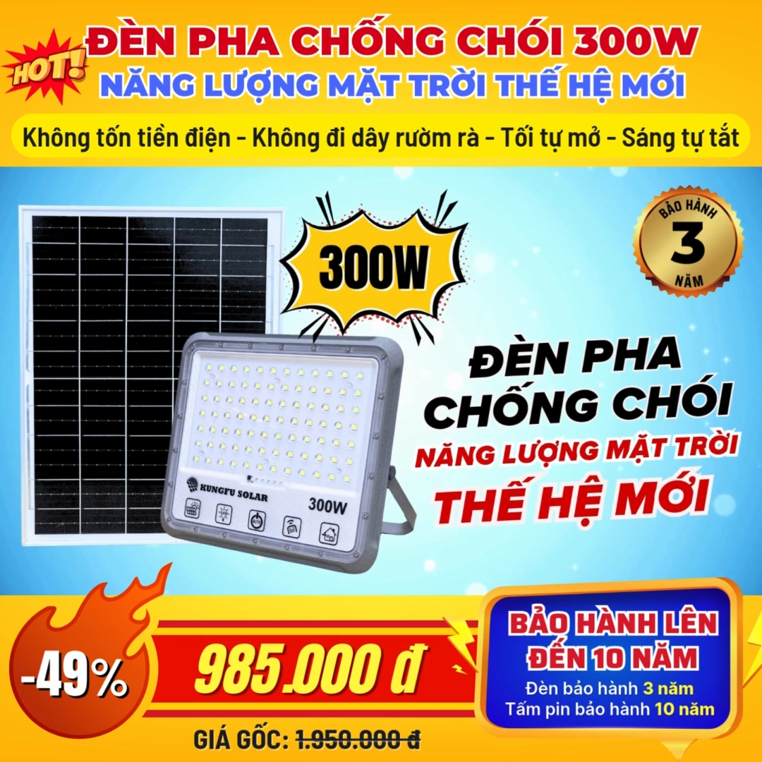 Video Đèn Pha chống chói Năng Lượng Mặt Trời 300W