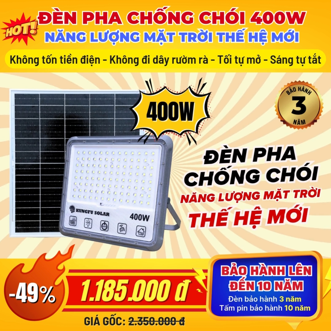 Video Đèn Pha chống chói Năng Lượng Mặt Trời 400W