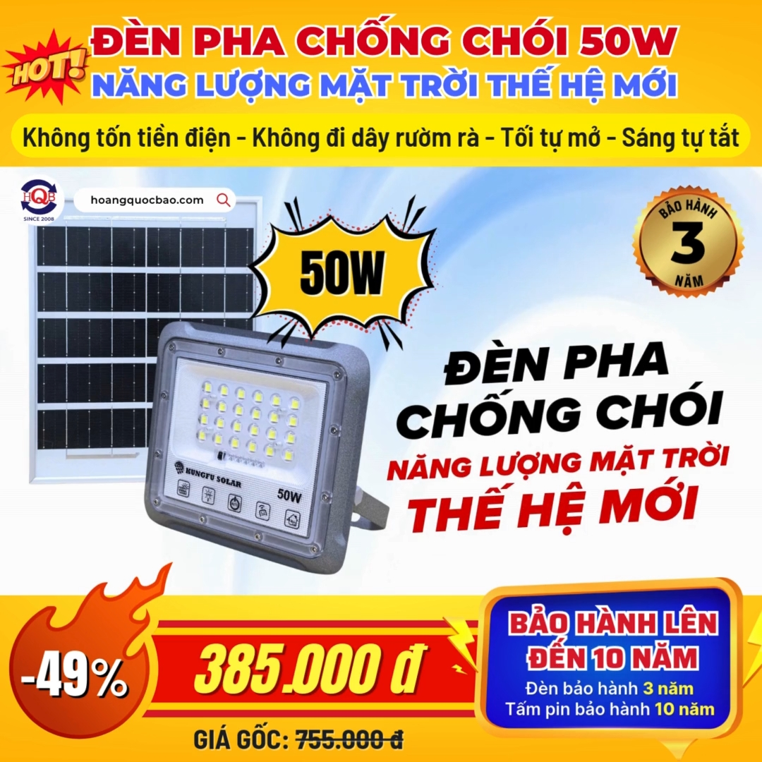 Video Đèn Pha chống chói Năng Lượng Mặt Trời 50W